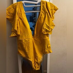 Yellow Ruffled One Piece Swimsuit with Belt (SIZE XL)